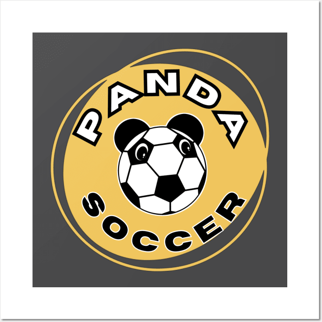 Panda soccer head of a cute panda in the shape of a soccer ball on the background of an orange circle for sports lovers Wall Art by PopArtyParty